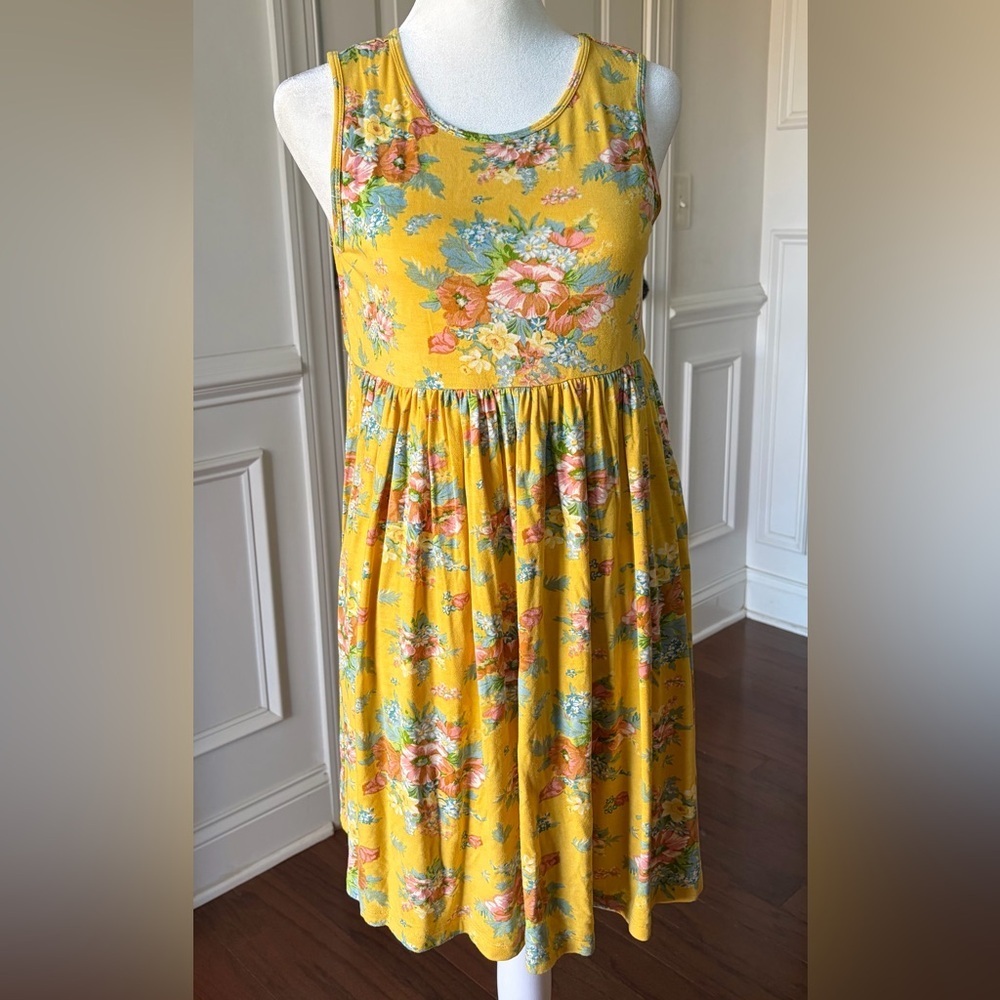 April Cornell Girls Yellow Floral Jersey Sundress Size 11/12